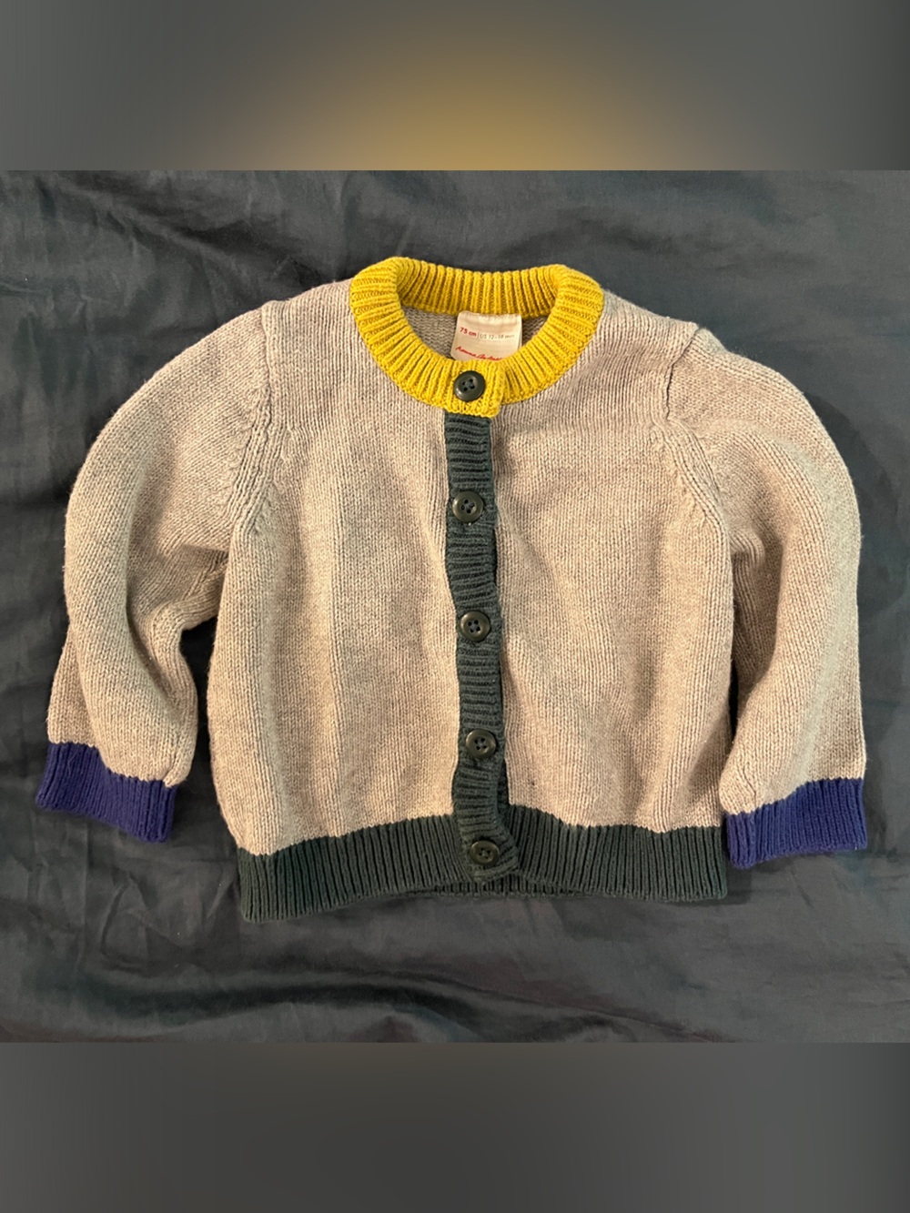 Hanna Andersson Gray Knit Cardigan Sweater Color Block Details Size 12-18M 75cm